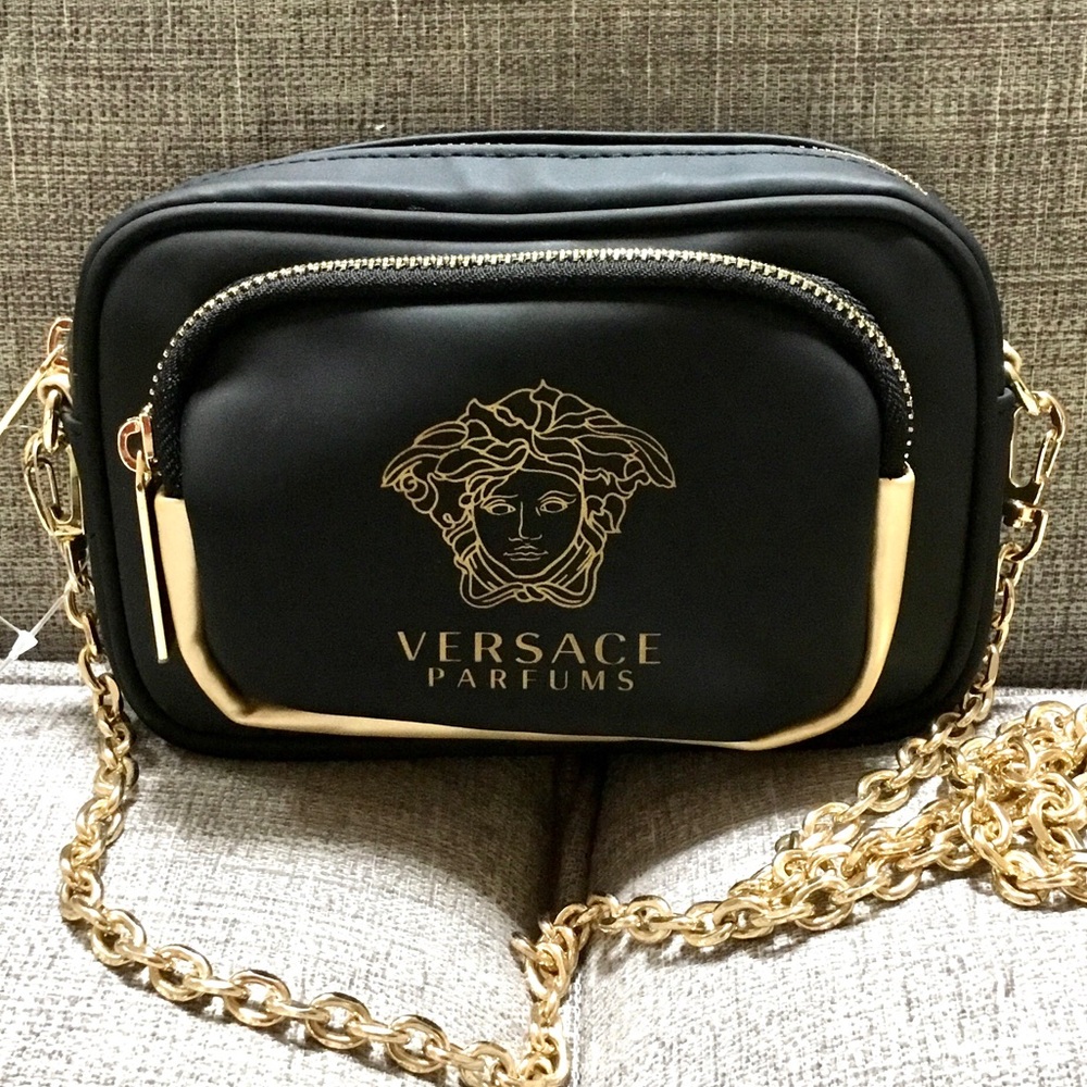Versace Black Crossbody Bag with Gold Chain